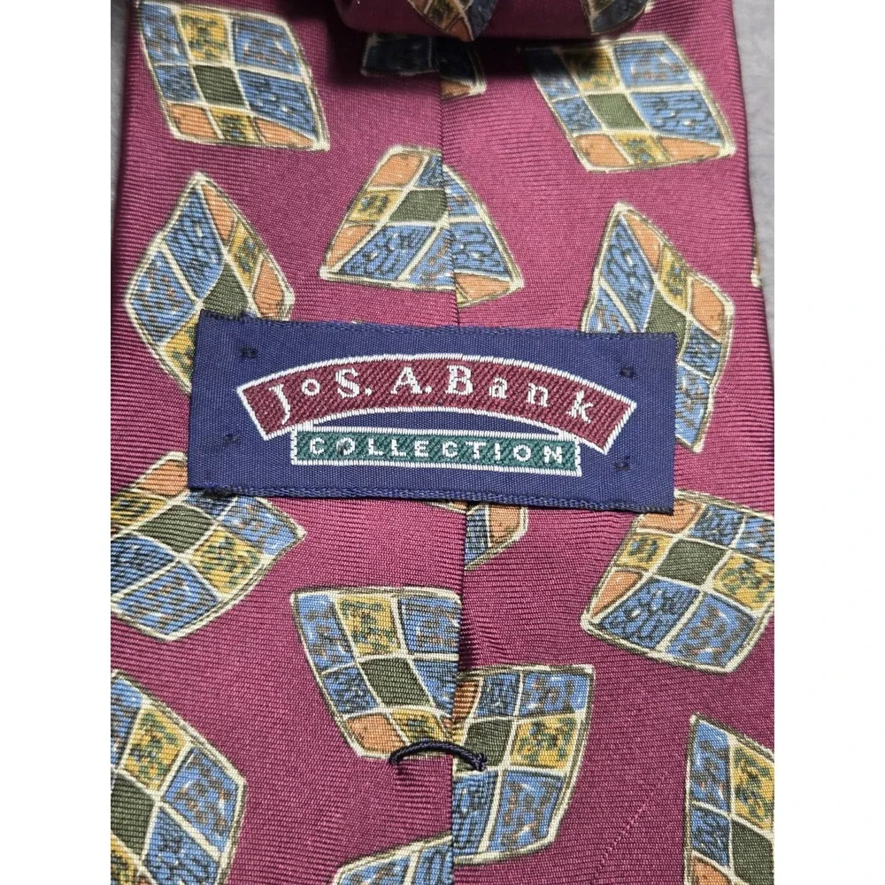 Vintage Jos. A.‎ Bank Geometric Silk Tie Burgundy Classic Retro CEO Boss